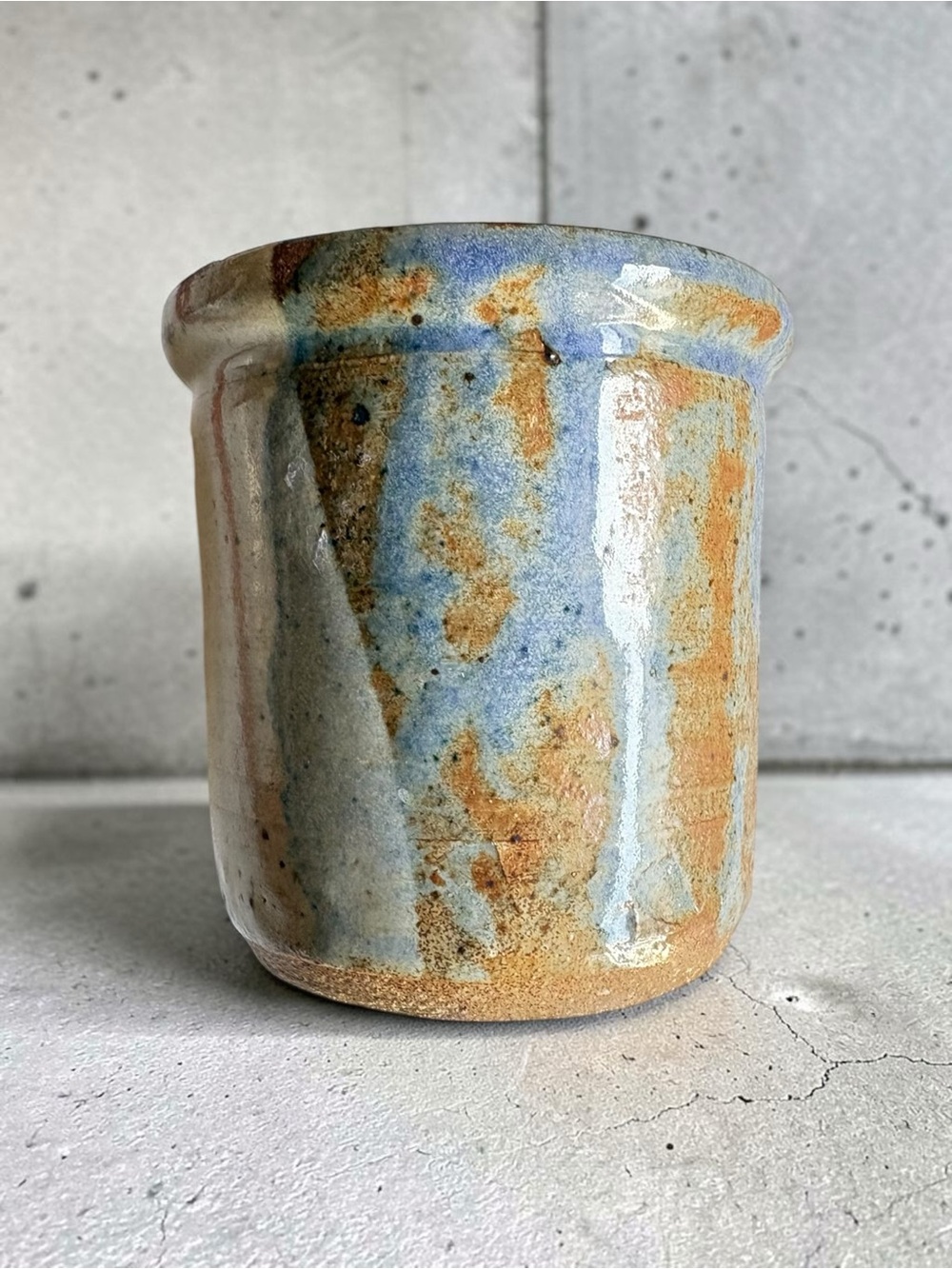 Handcrafted Ceramic Vessel in Blue and Brown - Earthy Natural